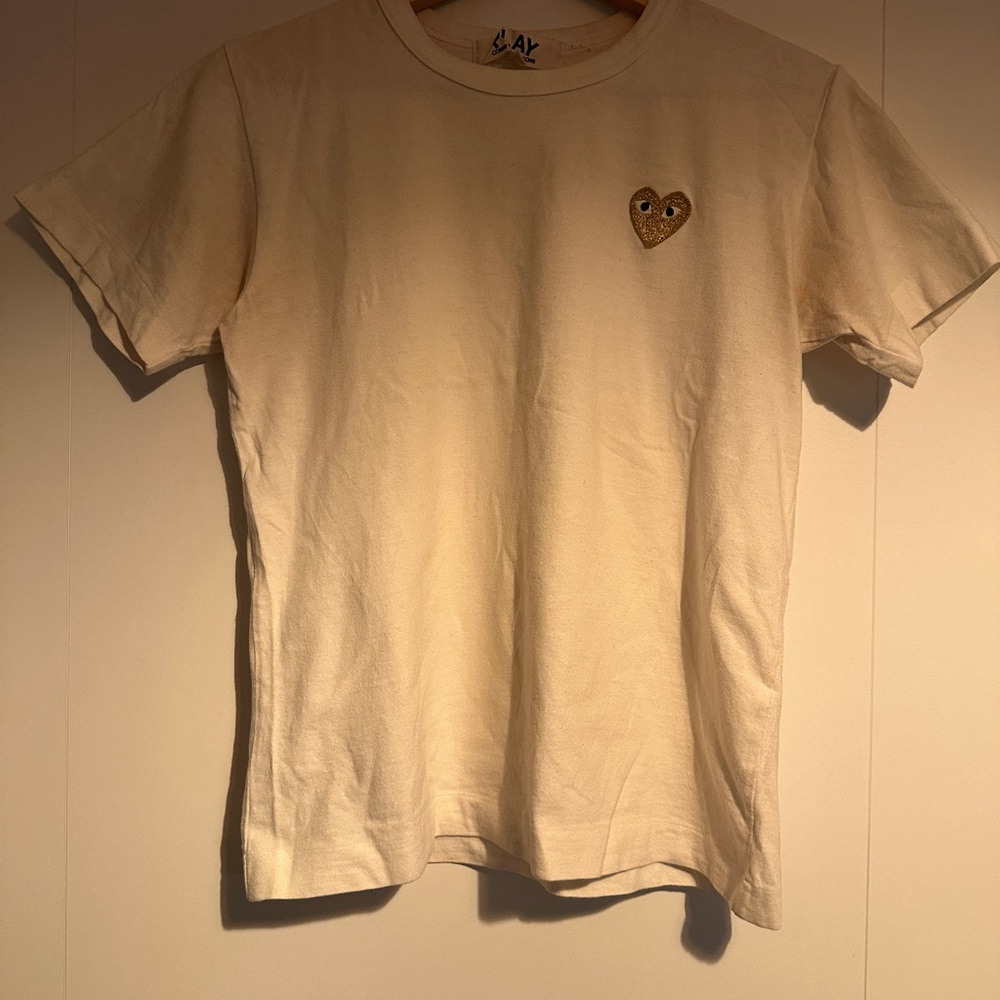 Comme des Garcons PLAY Cream Tee with Heart Emblem